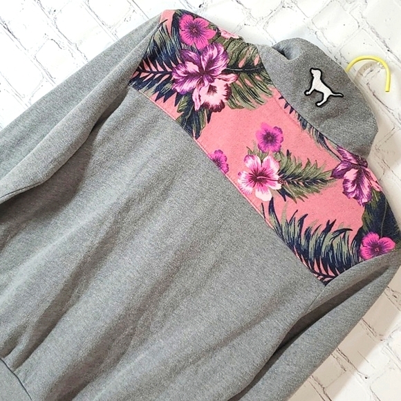 2016 NWOT Victoria's Secret PINK Quarter Zip Tropical Floral Sweatshirt Size XS - Picture 14 of 17